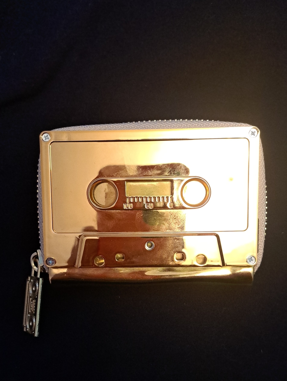 Retro Cassette Zip Wallet in Metallic Gold